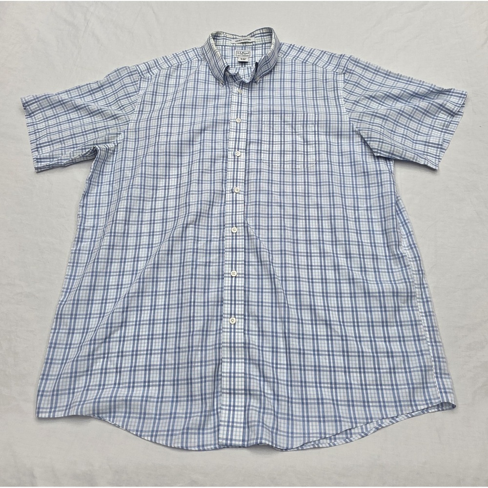 LL Bean Mens Wrinkle Resistant Plaid Button Down 100% Cotton Shirt Size XL Tall